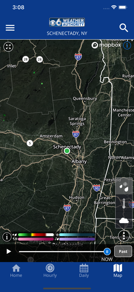 Mappa radar meteo iperlocale per la Regione della Capitale di Albany, New York sull'app WRGB CBS 6 Weather Authority