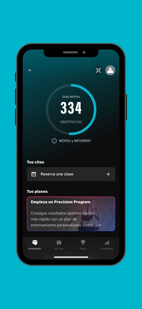 Tableau de bord de l'application Fiter montrant le suivi des déplacements quotidiens et les options de plan d'entraînement