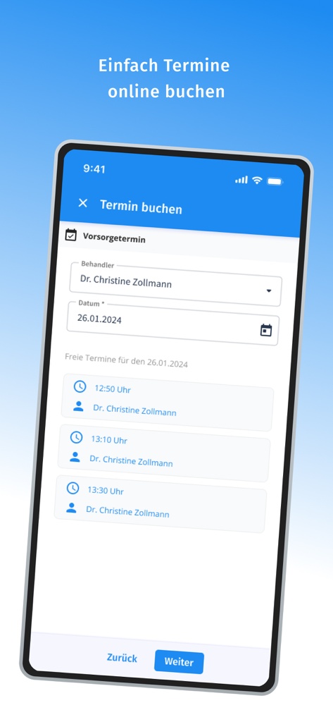 arzt-direkt - arzt-direkt app interface for booking a doctor appointment online