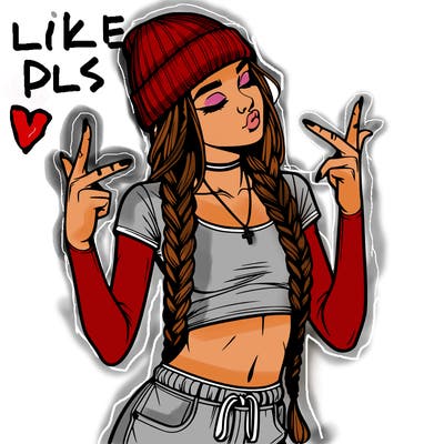 realistic teenage girl with braids and a beanie and crop top doing 🫶🏼