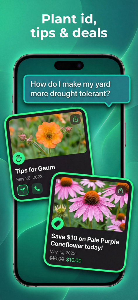 Sow: Garden & Landscape Design - Sow l'application montrant des conseils de jardinage pour l'identification des plantes et des offres du marché des plantes