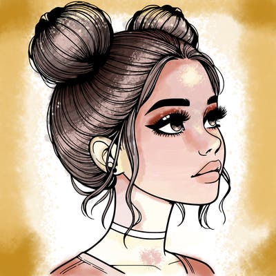 realistic girl with buns on the top of her head