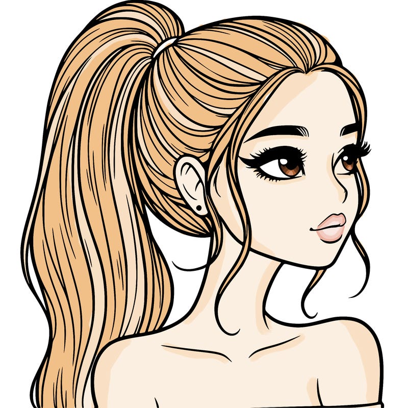 a beautiful and realistic girl with a high pony tail