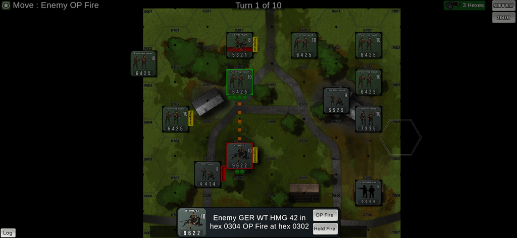 Skirmish 1944 - Tactical hex map and military unit counters in Skirmish 1944
