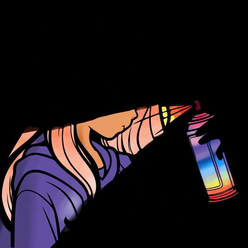 a realistic girl spray painting