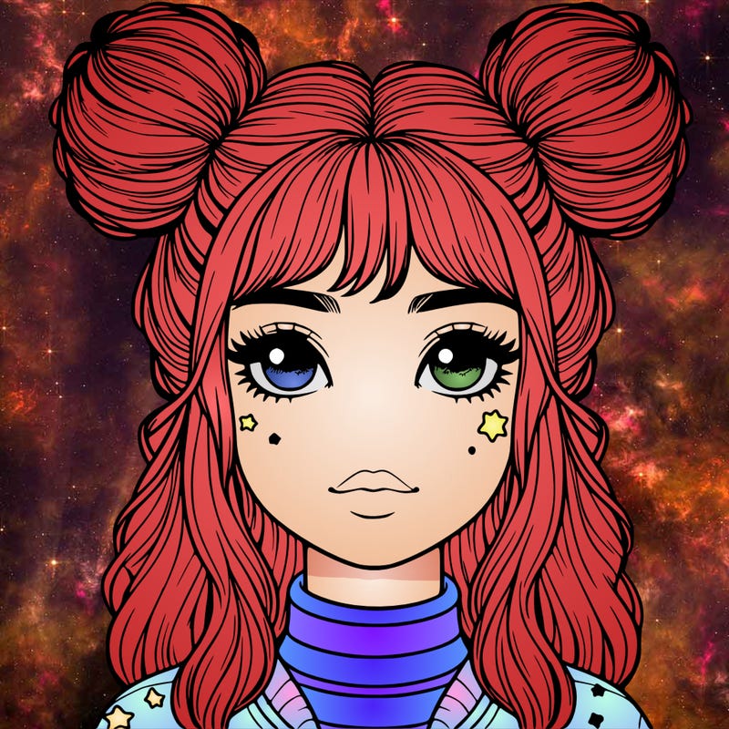 realistic girl with space buns in her hair