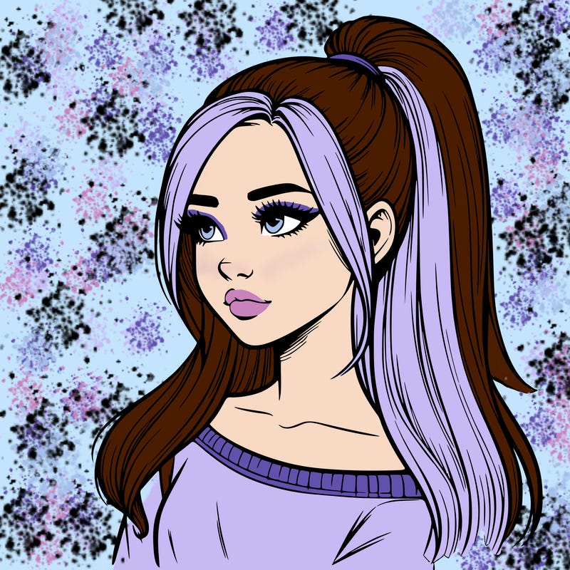 realistic girl with a high ponytail