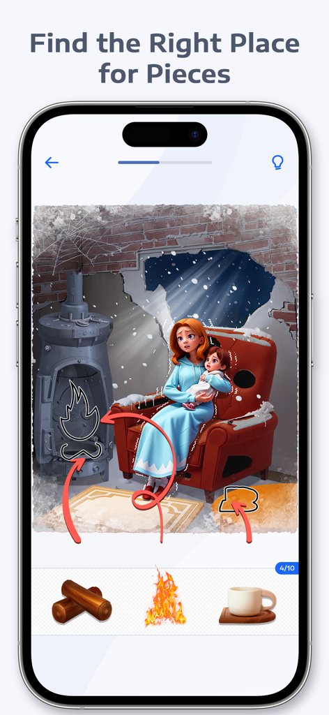 Jigsaw Art® - Puzzle Art Games - Uma tela de celular mostrando a jogabilidade do quebra-cabeça Jigsaw Art onde peças desenhadas à mão são colocadas em uma cena artística de inverno.