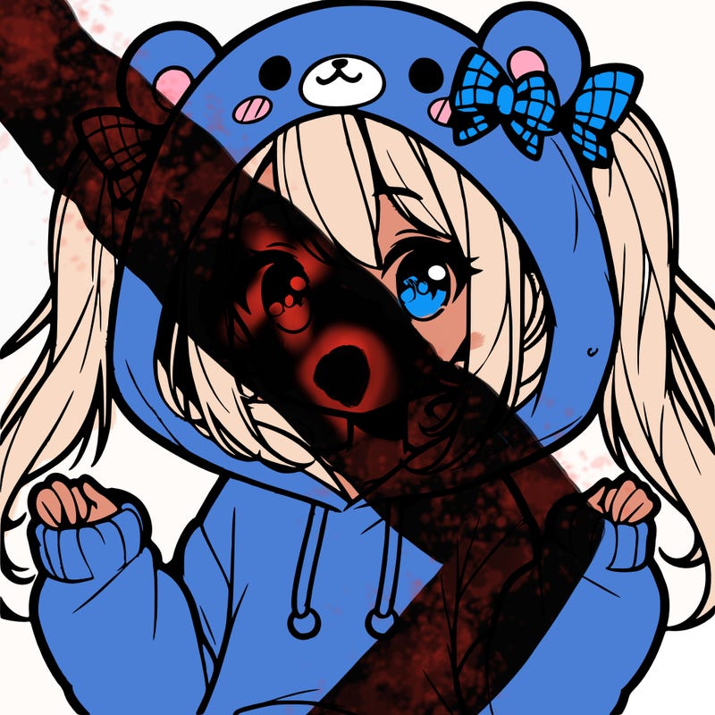 cute anime girl with ponytails and a cute bear hoodie