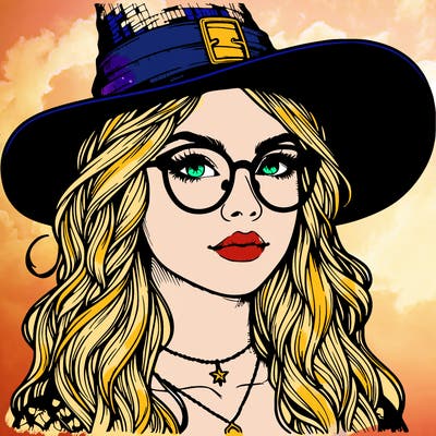 a witch with glasses realistic