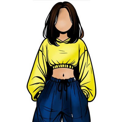 realistic girl faceless with baggy pants and a crop top