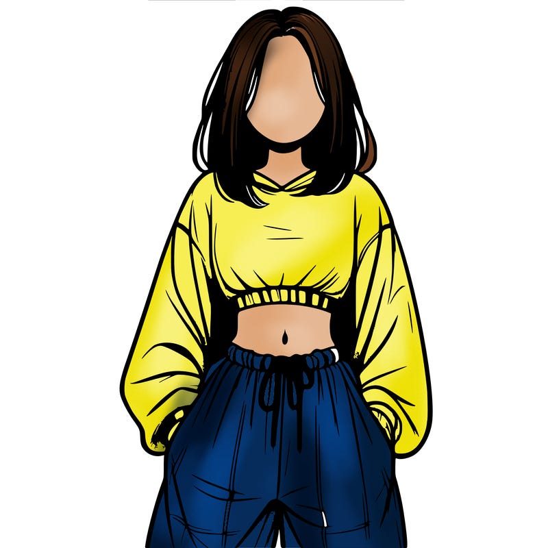 realistic girl faceless with baggy pants and a crop top