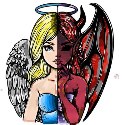 realistic angel half demon