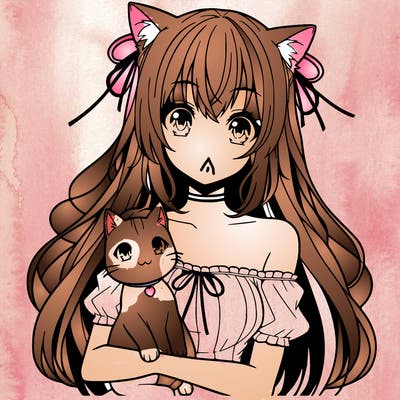 anime girl with cat