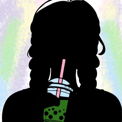 realistic girl with braided hair drinking boba