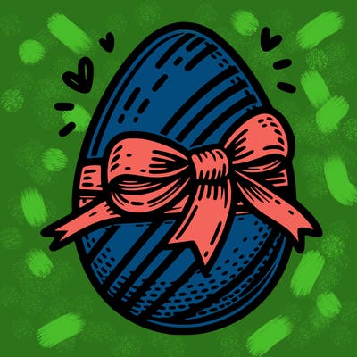 large chocolate egg with ribbon