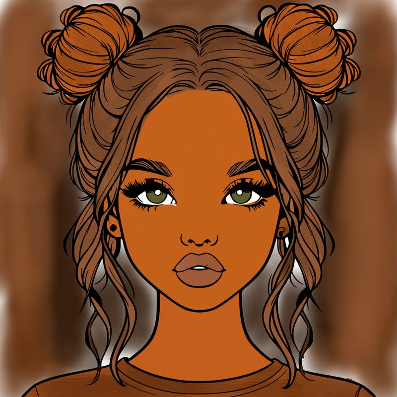 realistic girl with two buns in hair and lips