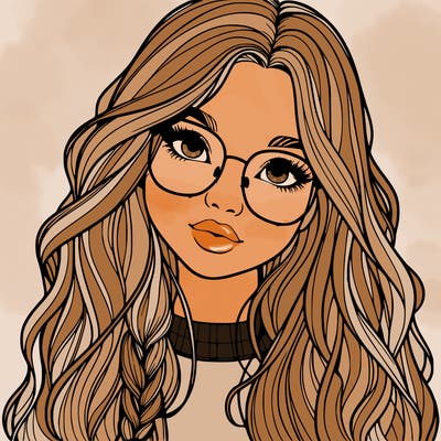 girl with long hair and freckles and glasses realistic