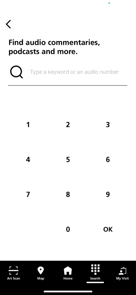 Louvre Abu Dhabi - Search screen of the Louvre Abu Dhabi app for audio commentaries and podcasts