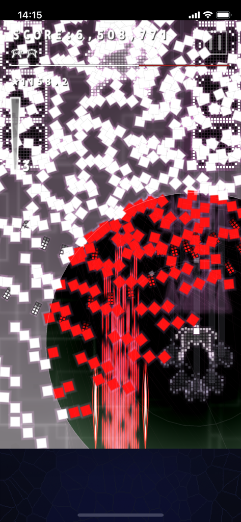 .Decluster Zero - Intense bullet hell action in Decluster Zero showing pixelated graphics and high score