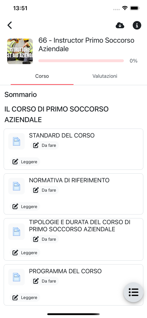 BLSD School - Course summary screen for the corporate first aid instructor training in the BLSD School mobile app
