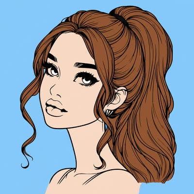 realistic girl with a ponytail on her hair and lips