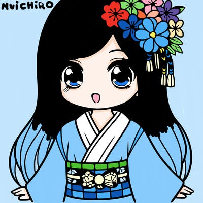 girl with long hair and kimono