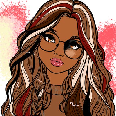 girl with long hair and freckles and glasses realistic