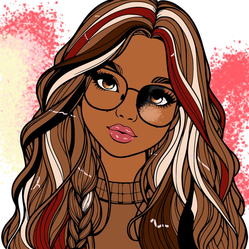 girl with long hair and freckles and glasses realistic