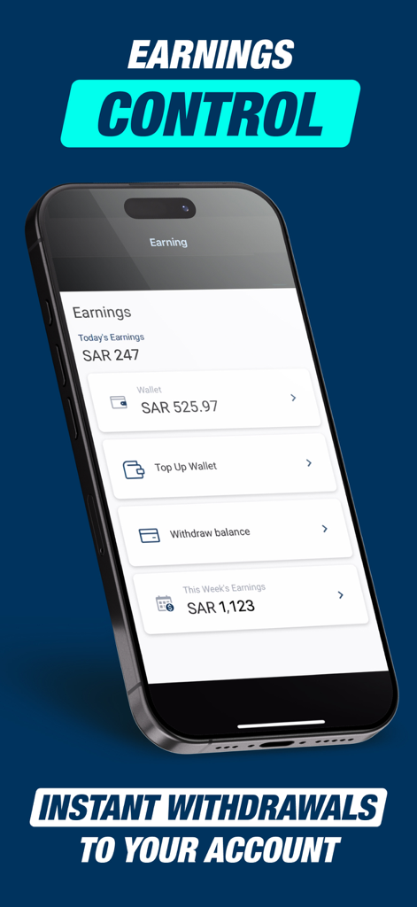 ToYou: Rep - Painel de ganhos do aplicativo ToYou Rep mostrando o rendimento diário e opções de retirada instantânea para entregadores