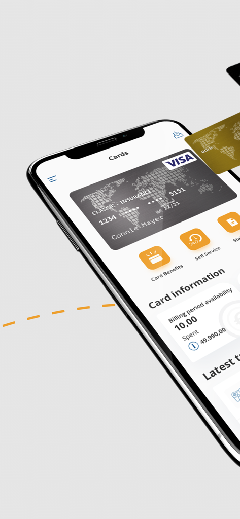 complete Control app interface showing a Visa card and card information overview