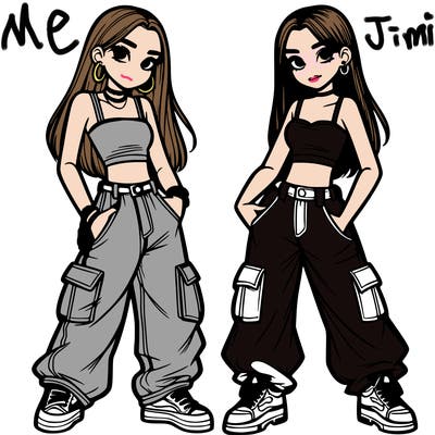 2 teen girls wearing baggy cargo jeans and crop tops