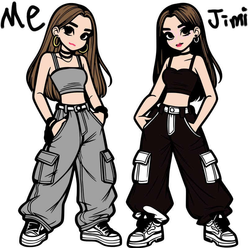 2 teen girls wearing baggy cargo jeans and crop tops