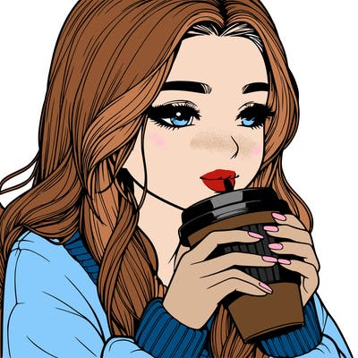 realistic girl drinking coffee