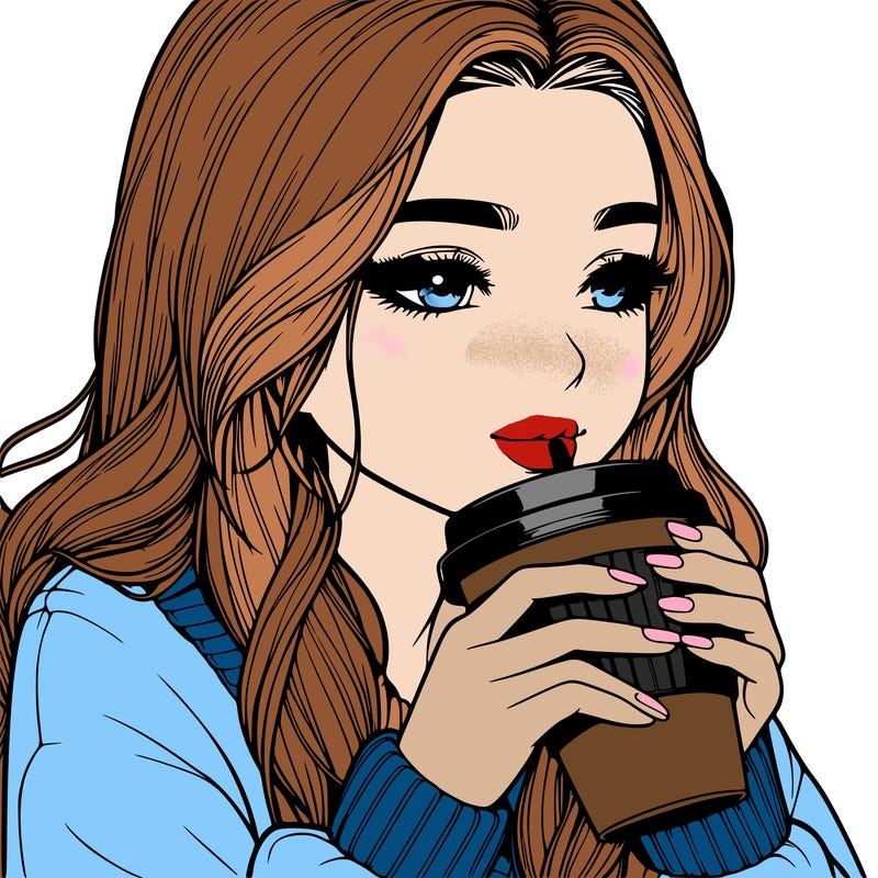 realistic girl drinking coffee
