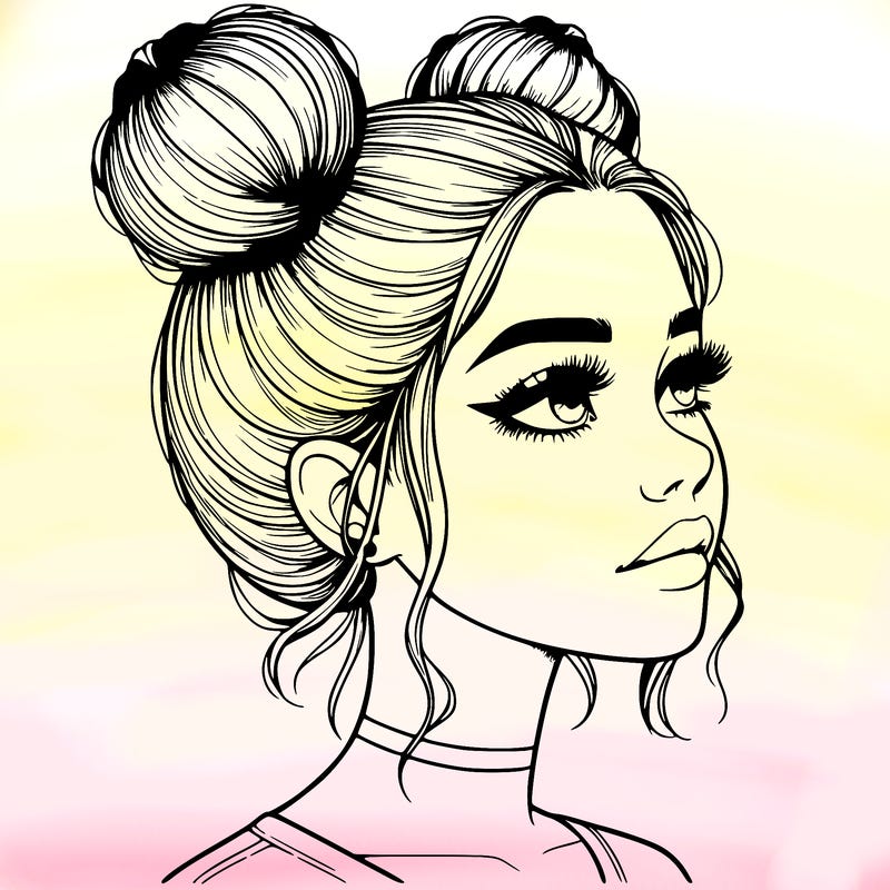 realistic girl with buns on the top of her head