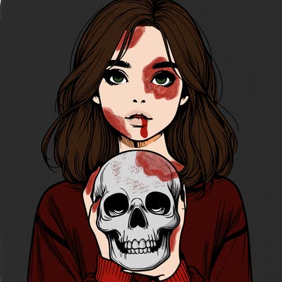 realistic girl holding a skull