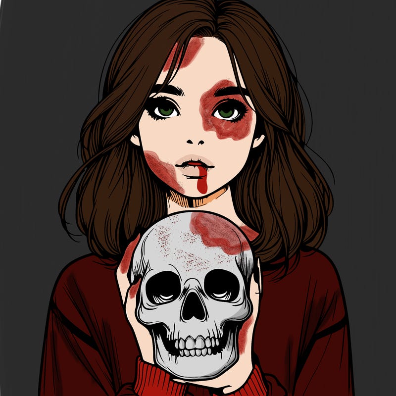 realistic girl holding a skull