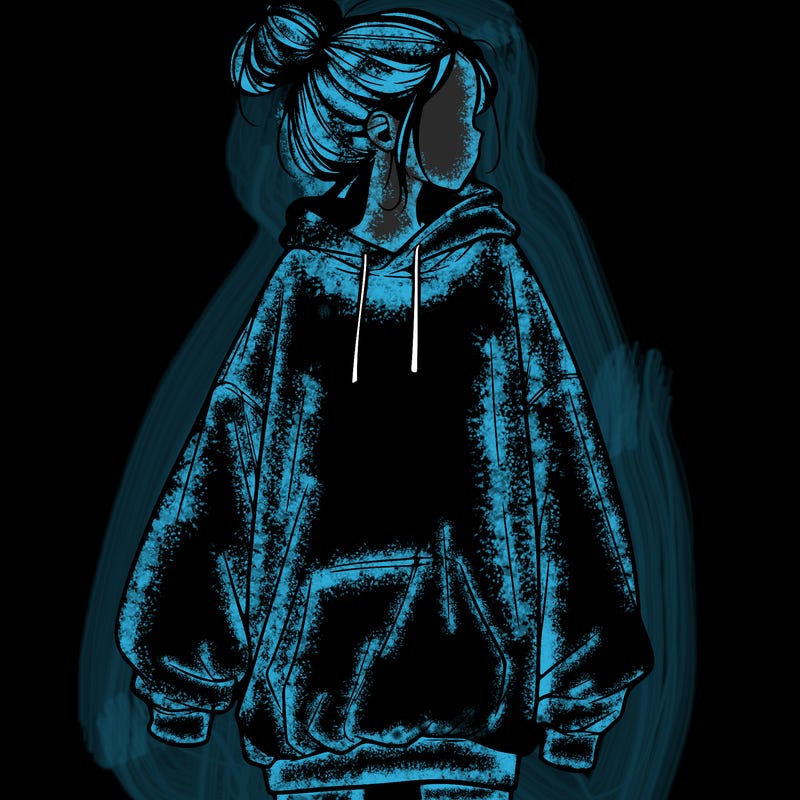 realistic girl with a oversized sweatshirt on and a bun