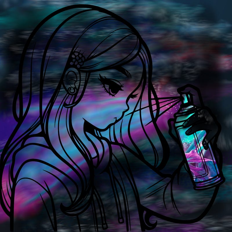 a realistic girl spray painting