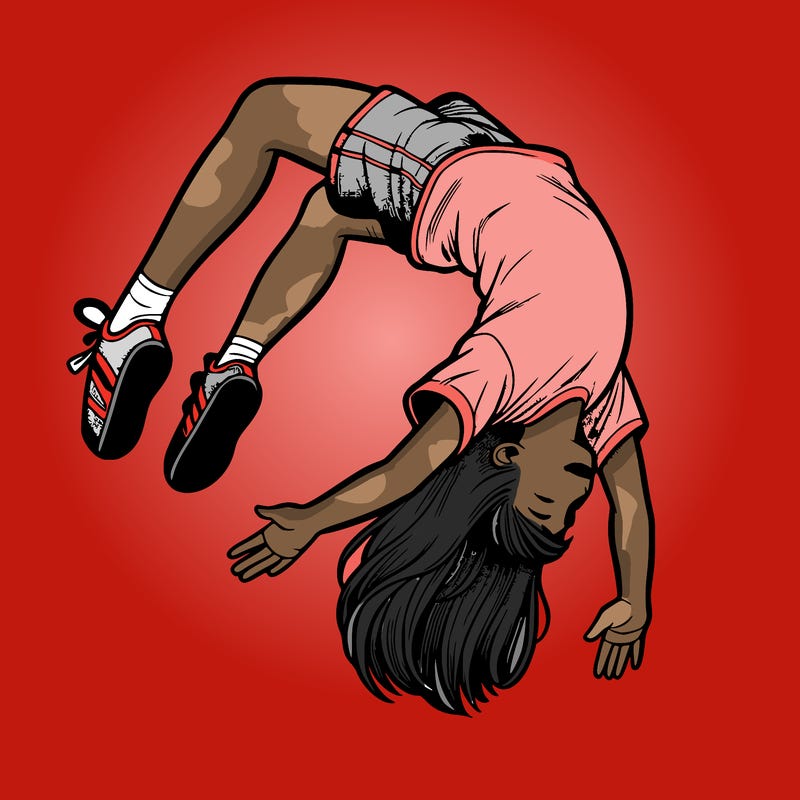 realistic girl doing a backflip
