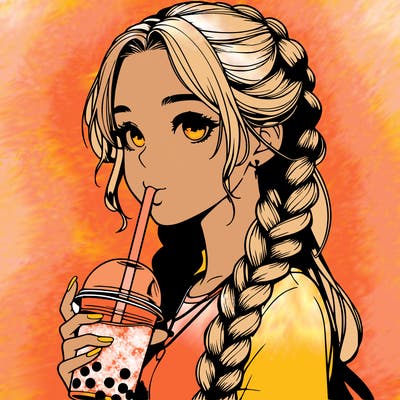 realistic girl with braided hair drinking boba