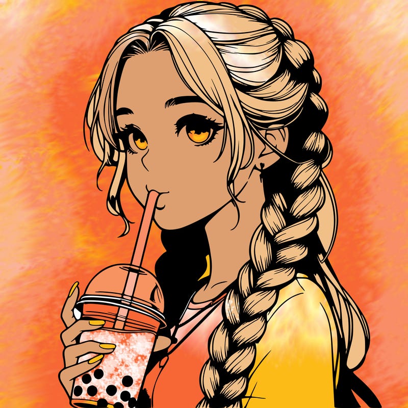 realistic girl with braided hair drinking boba