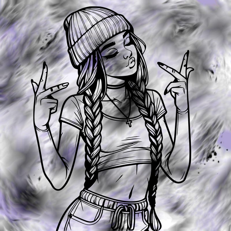 realistic teenage girl with braids and a beanie and crop top doing 🫶🏼