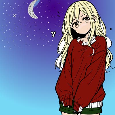 manga teen girl  in a sweater and baggy pants