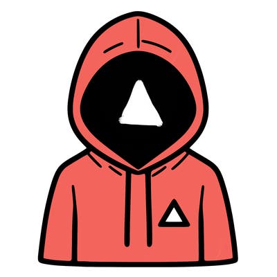 a person with non face waering a hoodie with a small triangle symbol
