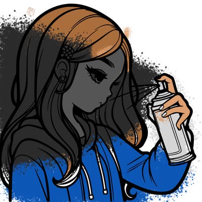 a realistic girl spray painting