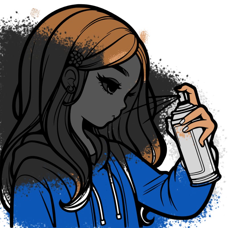 a realistic girl spray painting