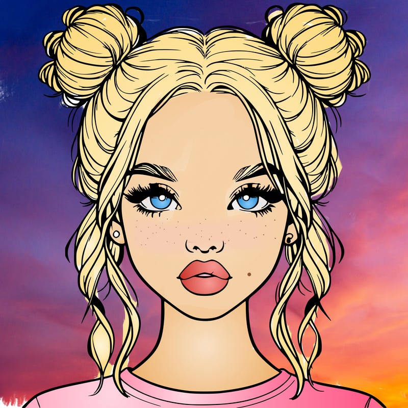 realistic girl with two buns in hair and lips