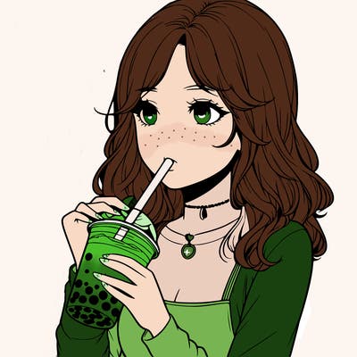 realistic girl drinking boba tea